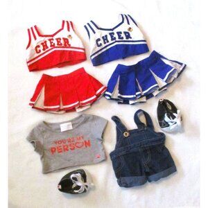 Build-A-Bear Lot of 8  -Cheerleader Outfits Your My Person Denim Romper Shoes